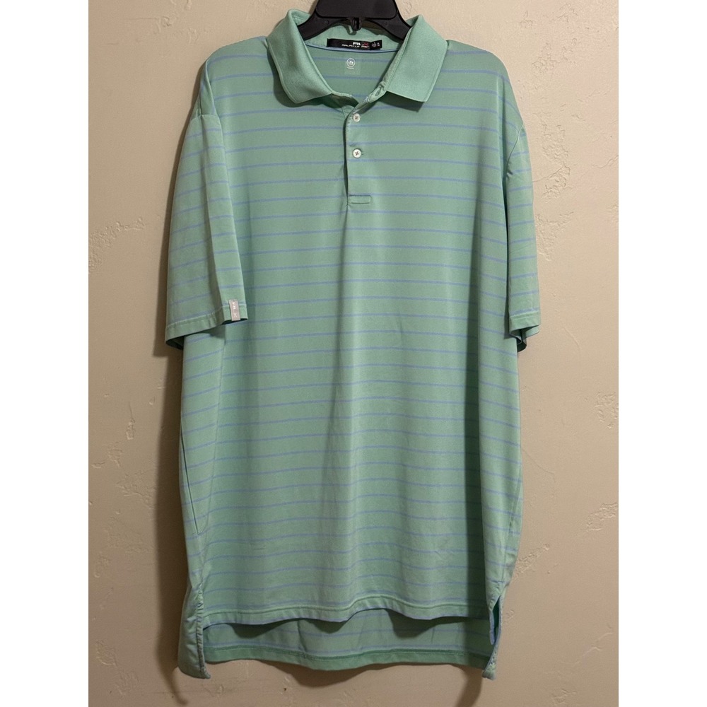RLX Ralph Lauren Polo Mens XXL Green Blue Stripe Golf Performance